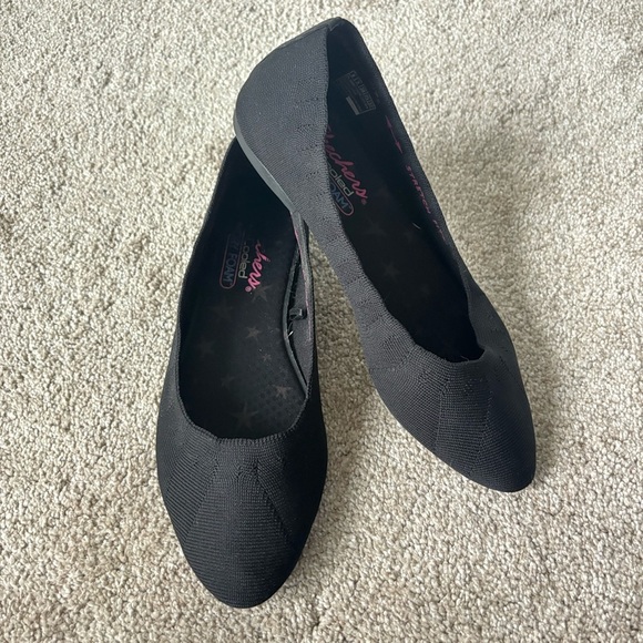 Skechers Cleo Style Knit Ballet Flat Black Almond Toe Slip On Stretch Fit - Picture 2 of 9